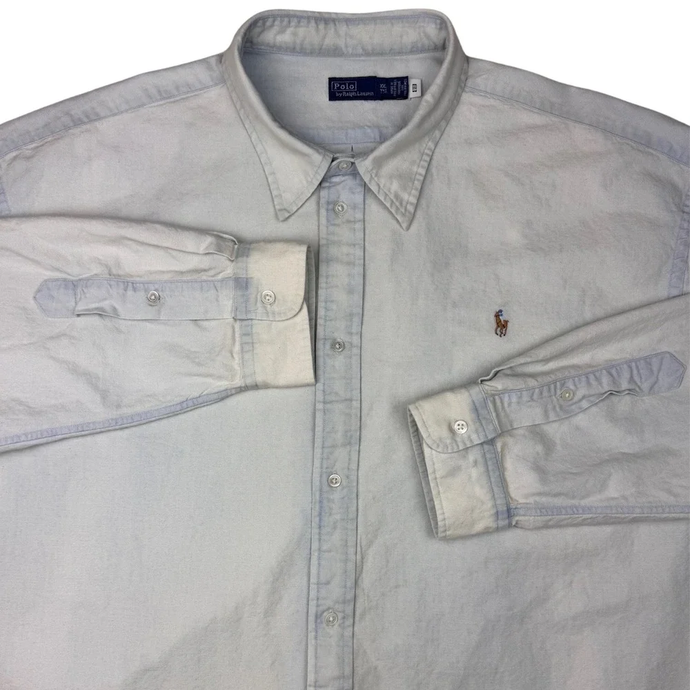 Vtg Polo Ralph‎ Lauren Shirt Button Down Long Sleeve Flash Pony Light Blue XXL
